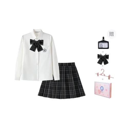 Tokyo Season Uniforms Women's White Shirt+Black Yuzui Island, Comes With Bow Tie+Skirt Clip+Hanging Tag