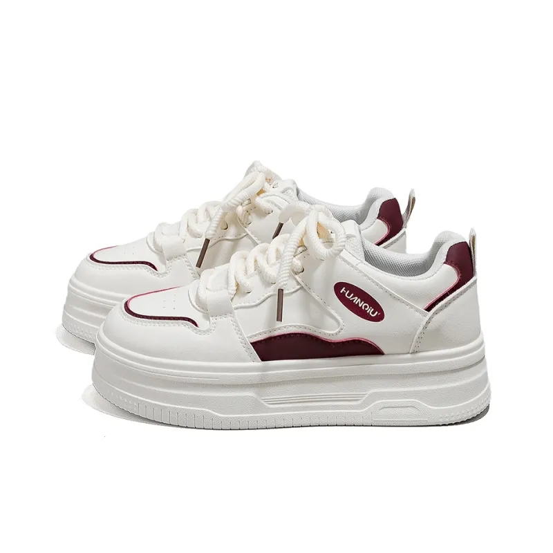 HUANQIU Slip Resistant, Lightweight, And Breathable Low Top Skateboard Shoes Women's Beige Burgundy-1