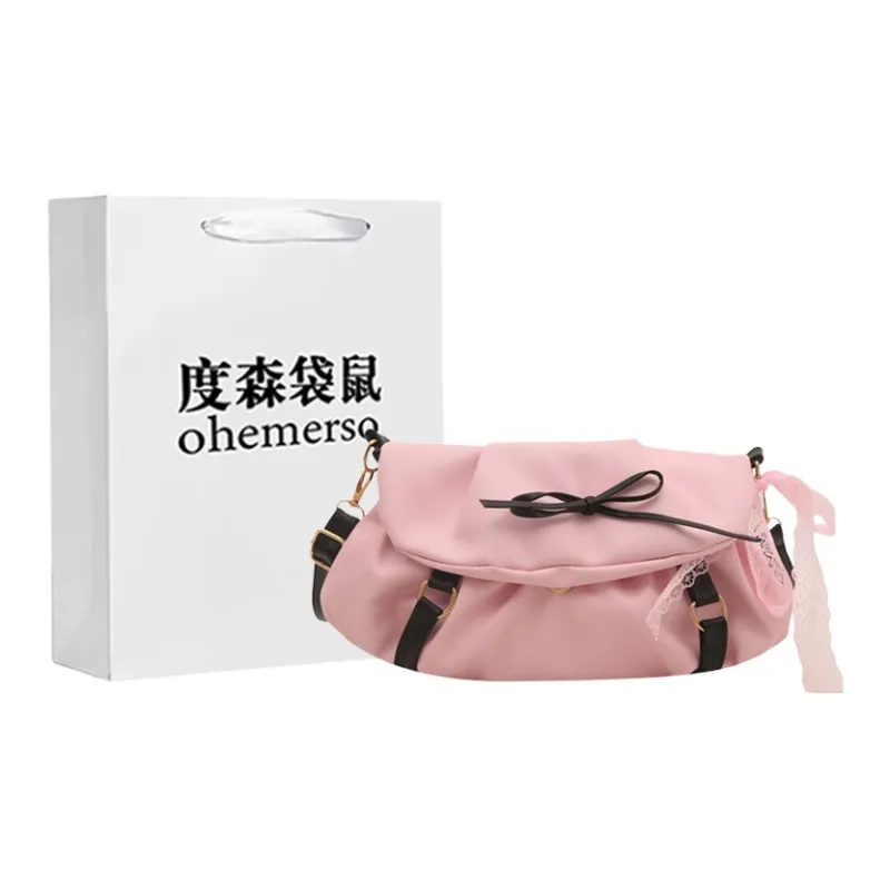 Dusen Kangaroo PU Shoulder Bag Women's White/Black/Pink-12