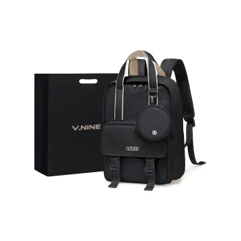 V.NINE Fabric Backpack Regular Unisex Creamy Apricot/Glutinous Rice Black