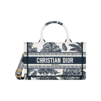 DIOR BookTote Cotton Tote Bag, Shopping Bag, Shoulder Bag, Handbag Mini Women's White & Blue