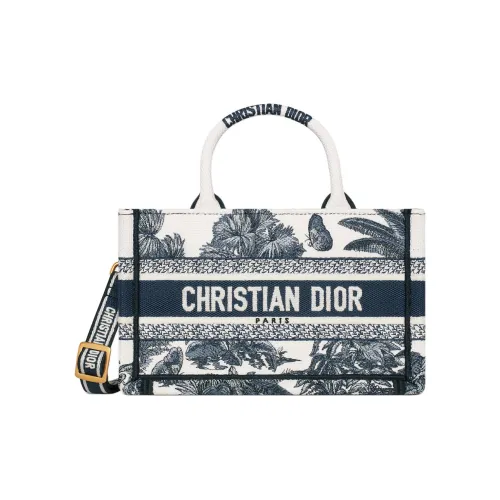 DIOR BookTote Cotton Tote Bag, Shopping Bag, Shoulder Bag, Handbag Mini Women's White & Blue