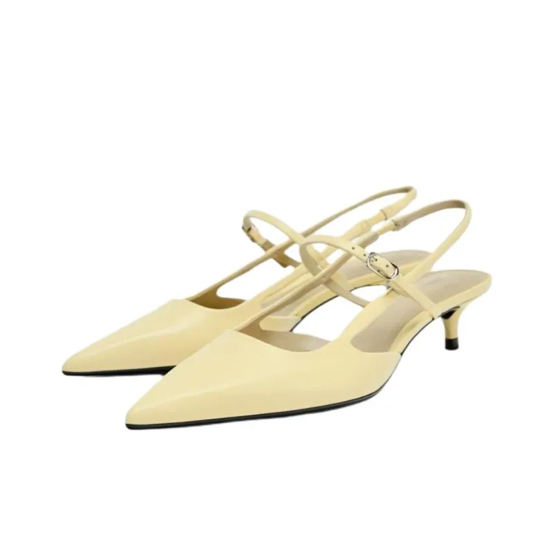 ZARA Slim Heel High Heels 5cm Women's Beige Yellow-2