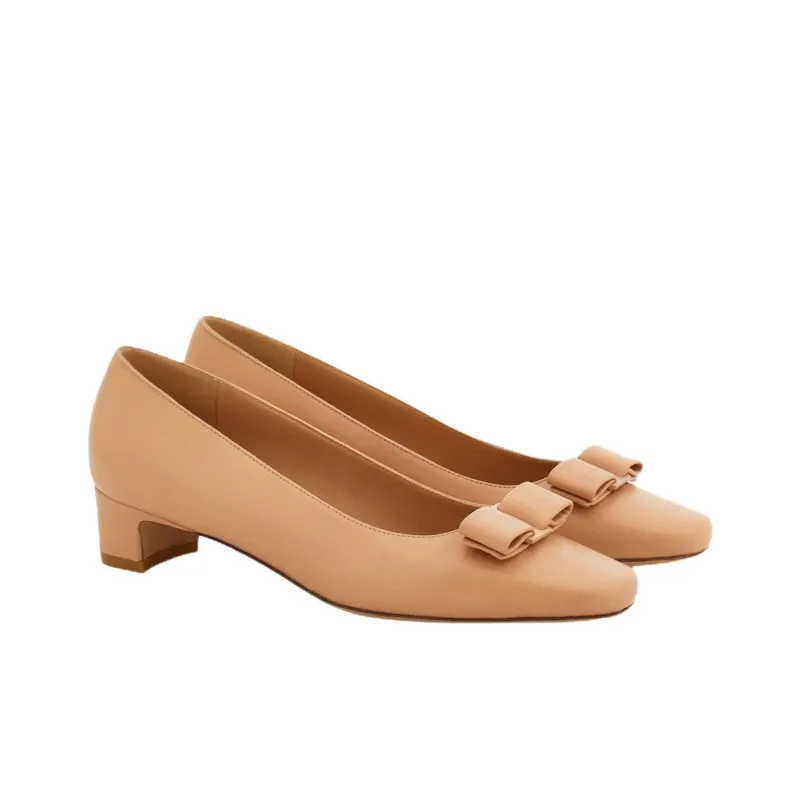 FERRAGAMO Iconic Chunky Heel High Heels 3cm Women's Nude-1