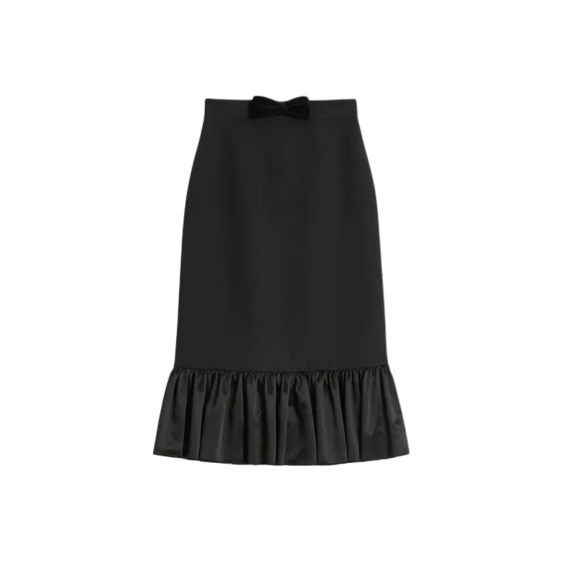 Valentino CREPE COUTURE Casual Long Skirt Women's Black-0