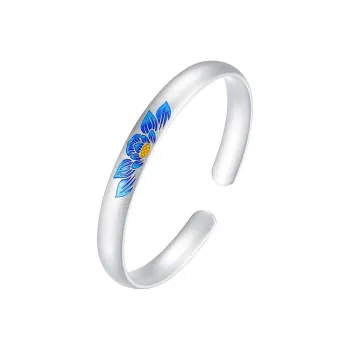WINY 999 Fine Silver Bangles Women's Silver, Blue