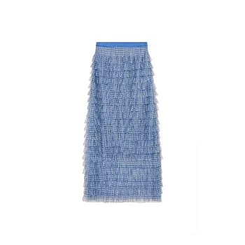 ELF SACK Casual Long Skirt Women's Blue Plaid