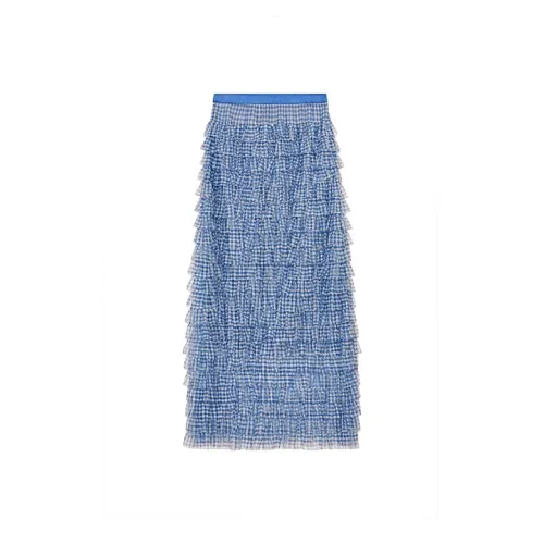 ELF SACK Casual Long Skirt Women's Blue Plaid