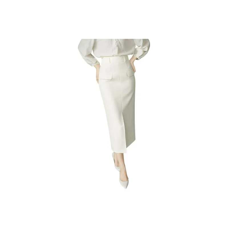 Late White Casual Long Skirts Women's Ecru-0