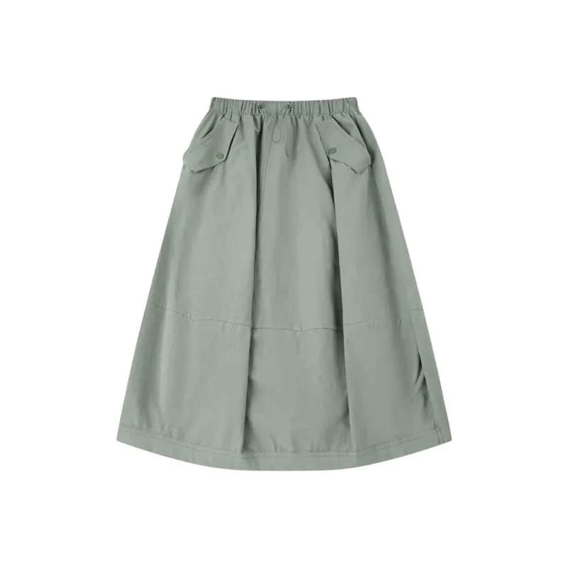 QIAODAN Casual Long Skirt Women's Dusty Gray Green-0