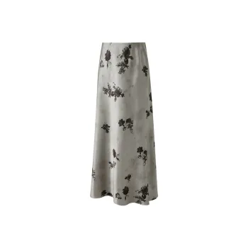 3COLOUR Casual Long Skirt Women's Stone Gray Floral