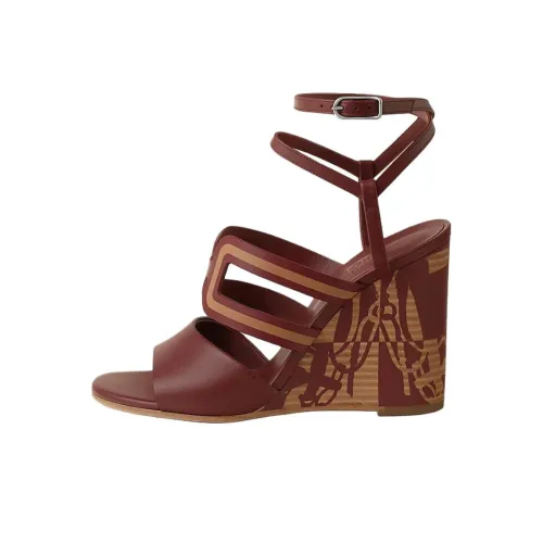 HERMES Klara One Strap Sandals 10cm Women's Dark Red