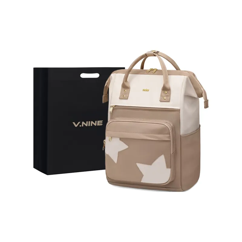 V.NINE Fabric Backpack Laptop Bag Backpack Regular Women's Khaki/Black-0