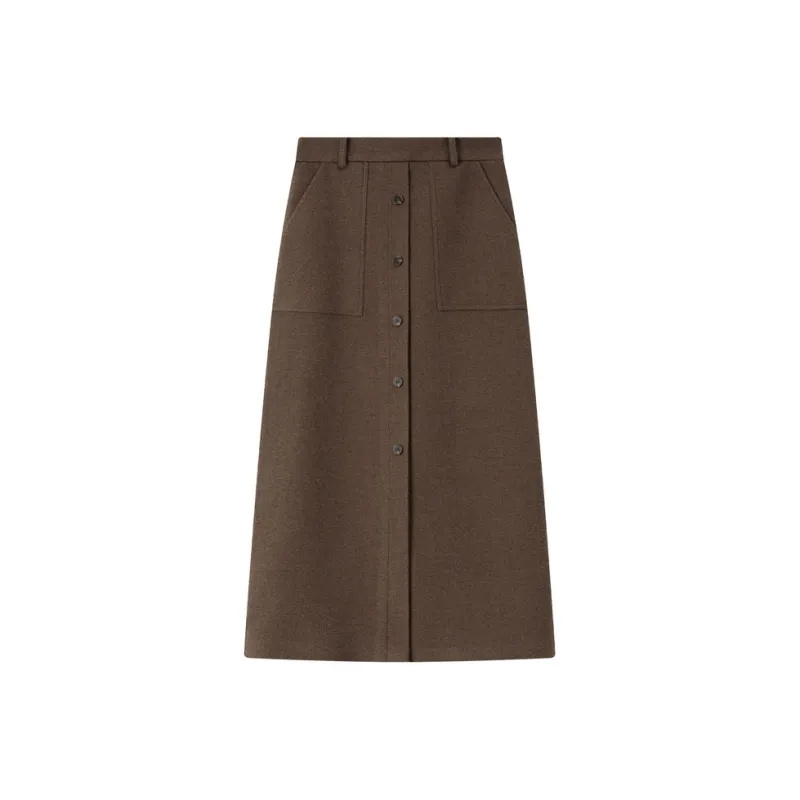 VIMLY Casual Long Skirts Women's Dark Coffee-0