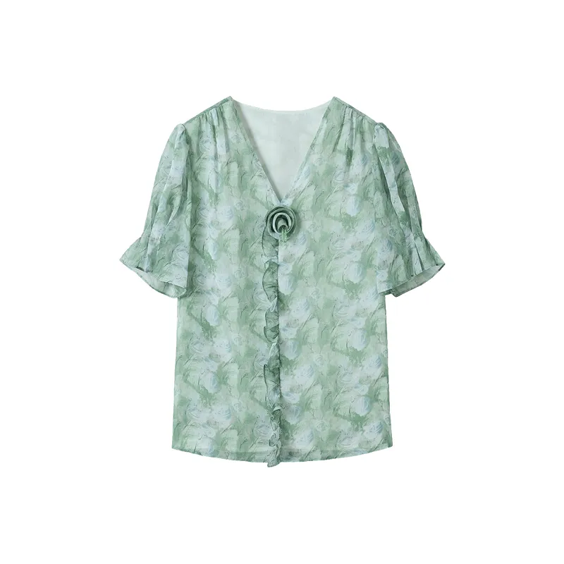 Hang Yi Court Shirts Women's Green Floral-0
