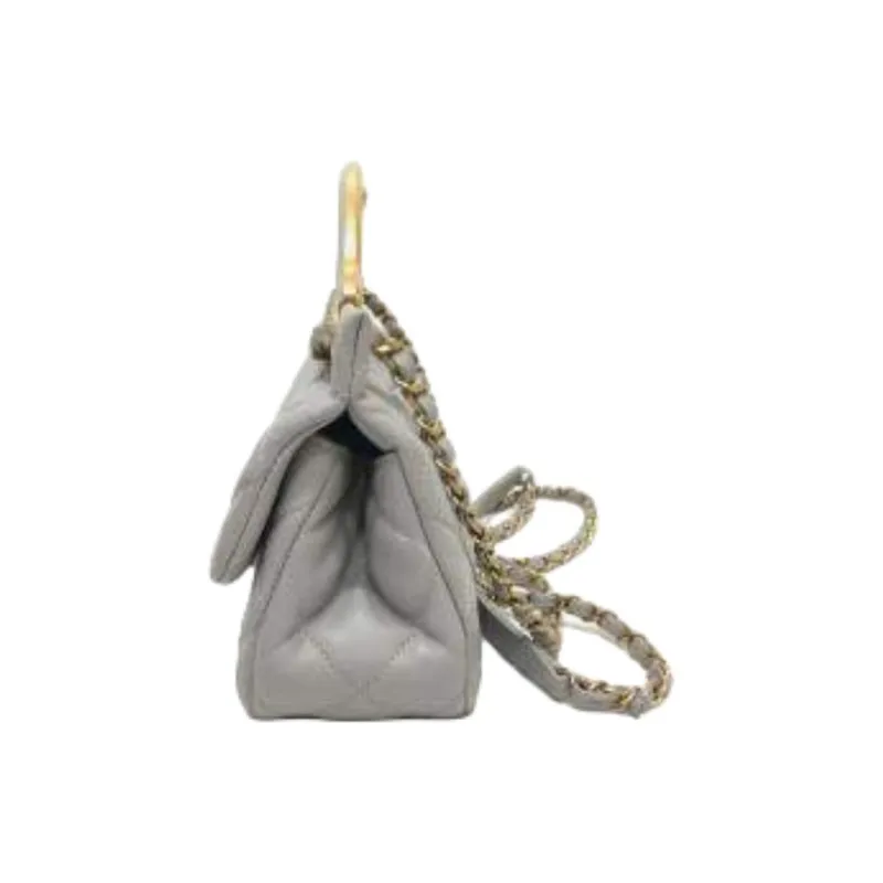 CHANEL Lambskin Flap Bag Hanger, Shoulder Bag, Crossbody Bag Trumpets Women's Gray-1
