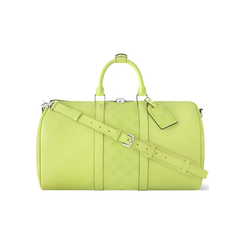 LOUIS VUITTON Keepall Leather Shoulder Bag Crossbody Bag Handbag Travel Bag Men's Green-0