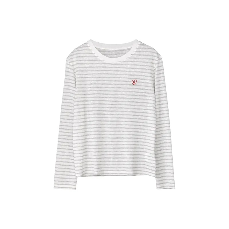 Fstudio Korean Style Stripes Loose Fit Thin Crew Neck Long Sleeved T Shirt Women's-4