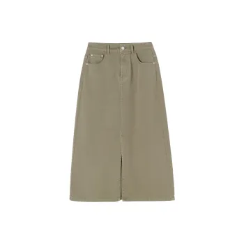 XIANGYING Denim Long Skirt Women's Gray Green