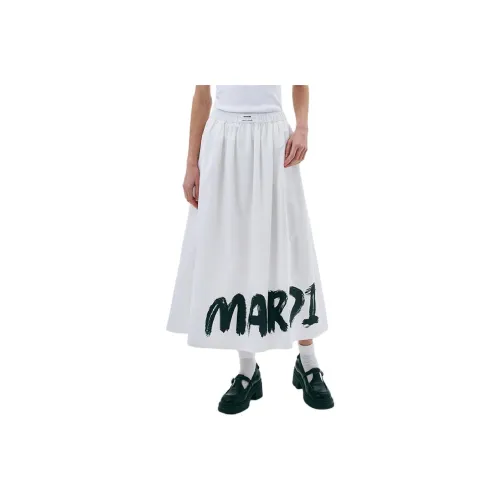 MARDI MERCREDI SS25 VOLUME MAXI SKIRT BRUSH LOGO WHITE Casual Long Skirt Korean Style Women's White