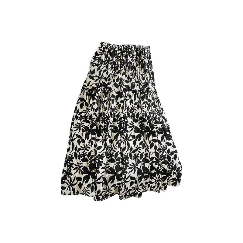 Cypress House Casual Long Skirt Women's Black Apricot Blossom-0