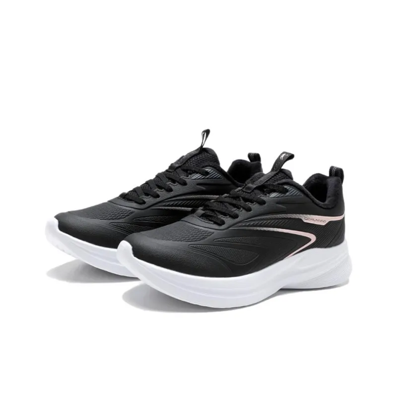 QIAODAN Anti Slip Wear Resistant Low Top Casual Running Shoes Women's Black Pink-2