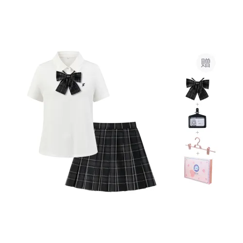 Tokyo Season Uniforms Women's Gift Box Set, White+Plaid Skirt Adjustable Waist Comes With Small Accessories+Hanging Tag