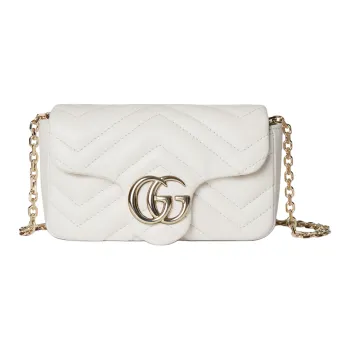 GUCCI GG Marmont Lambskin Shoulder Bag Mini Women's White