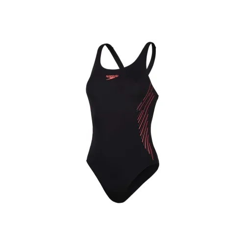 Speedo Women's Placement Muscleback Swimsuit Black/Purple One-piece Swimsuit Women's Black