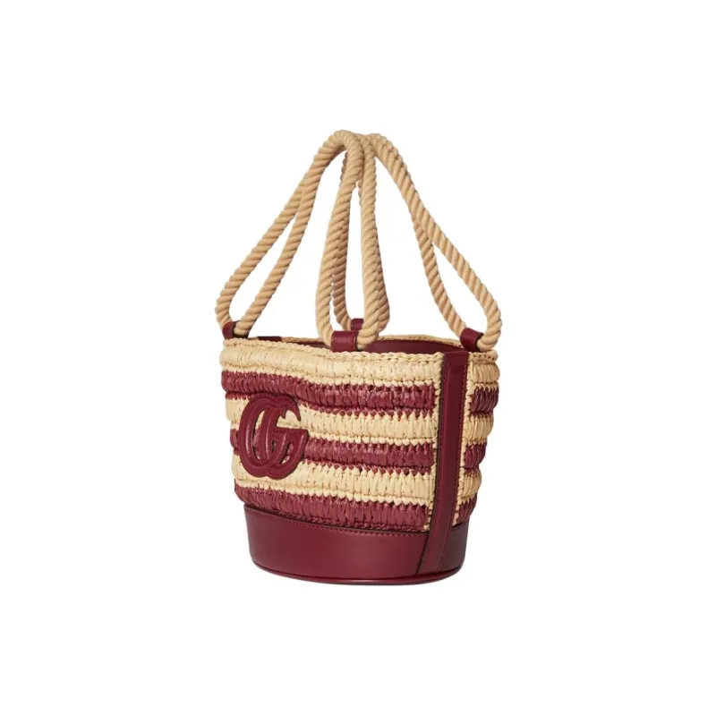 GUCCI Viscose Bucket Bag Handbag Mini Women's Beige & Red-1