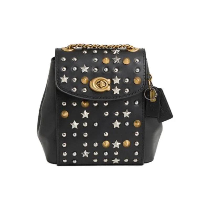 COACH Parker Leather Backpack Mini Women's Black-0