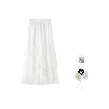 TUSHIFEI Casual Long Skirt Women's White+Hair Tie Comes With