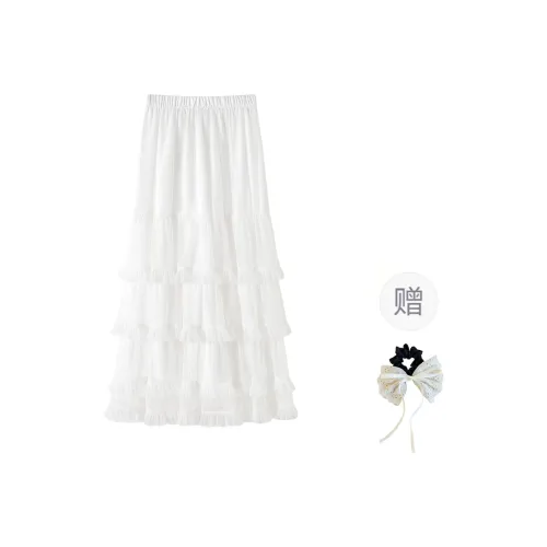 TUSHIFEI Casual Long Skirt Women's White+Hair Tie Comes With