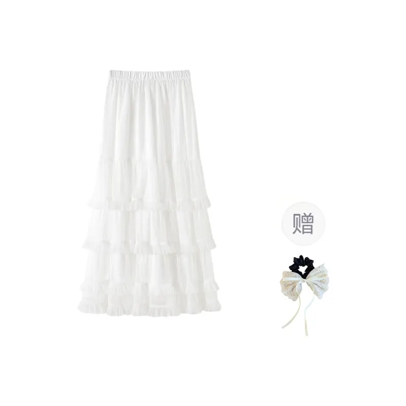 TUSHIFEI Casual Long Skirt Women's White+Hair Tie Comes With-0