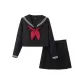 Long-Sleeved Top+Short Skirt Clothing Set (Includes Red Bow Tie)