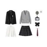 Black Suit+Black Plaid Skirt, Comes with Free Light Gray Cardigan+Shirt+Dust Bag+Small Item