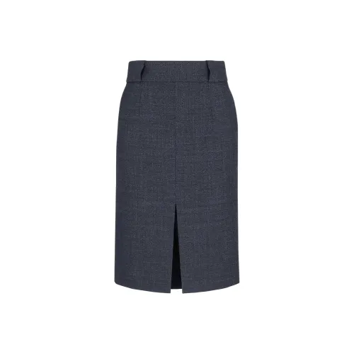 EMPORIO ARMANI Pencil Skirt With A Slit In Compact Mouliné Wool Grisaille