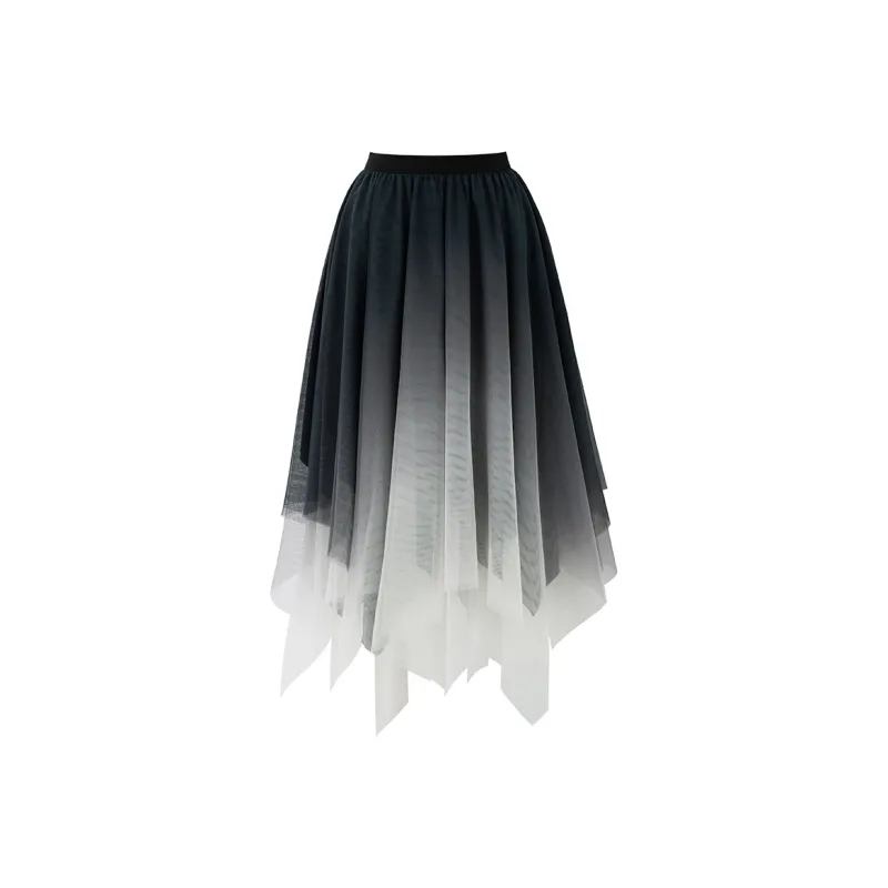 SOON FLOWER Casual Long Skirts Women's Black White Gradient-0