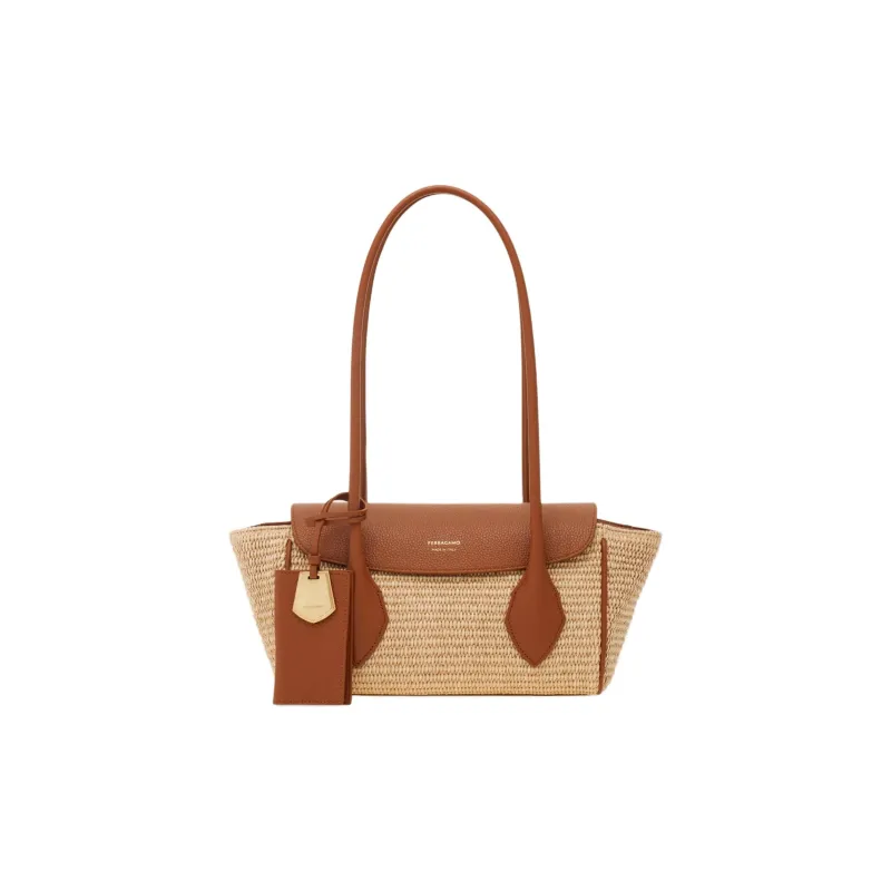FERRAGAMO Raffia Shoulder Bag Trumpets Women's Natural Nude-0