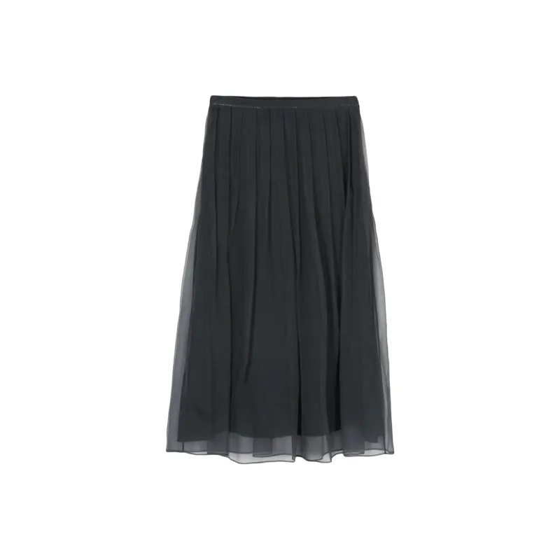 Brunello Cucinelli Organza Plated Midi Skirt-0
