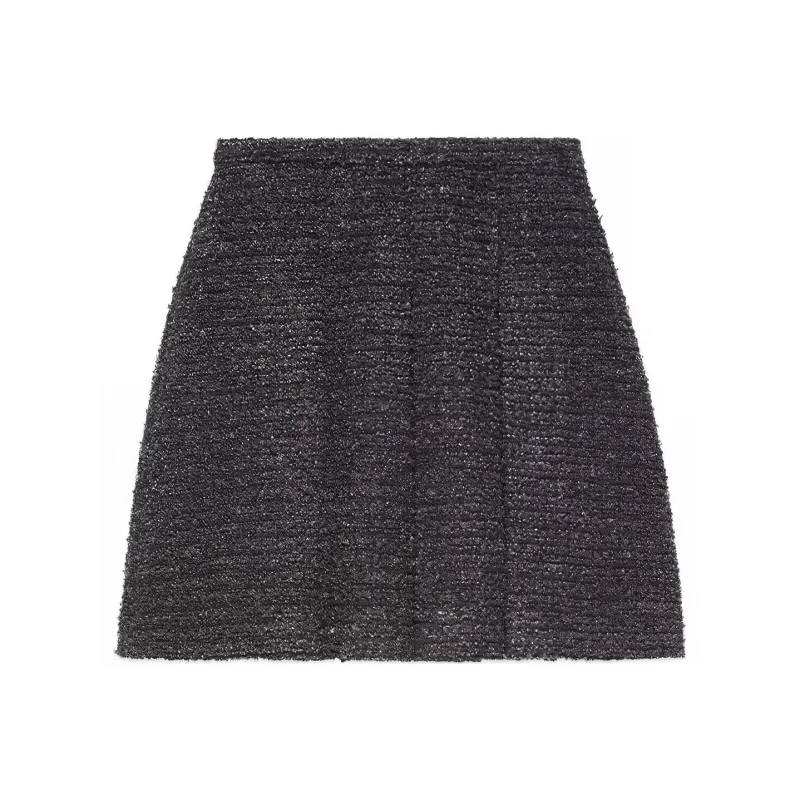 GUCCI Tweed Flared Mini Skirt Black-0