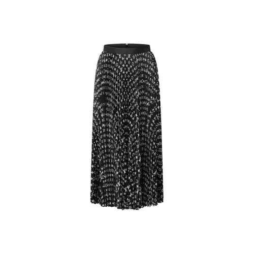 LOUIS VUITTON Stripe Accent Monogram Pleated Skirt