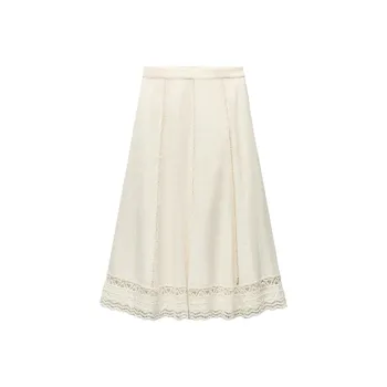 ZARA ZW Series Casual Long Skirt Women's Raw White