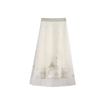 ZIHAN Casual Long Skirt Women's Clear Jade White