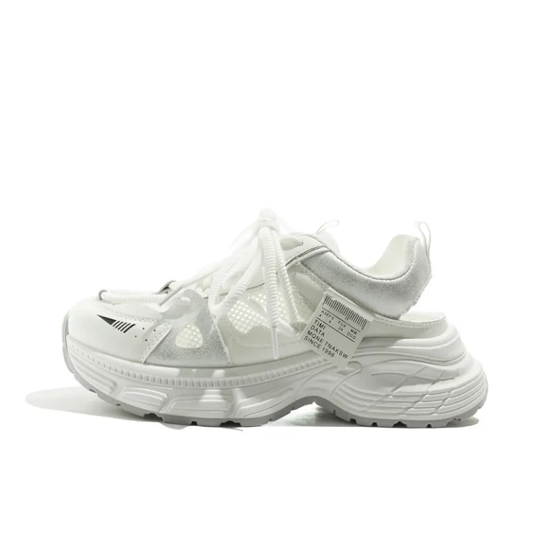 MEAKKEA Breathable, Balanced, Lightweight Low Top Chunky Sneakers Women's White Gray-0