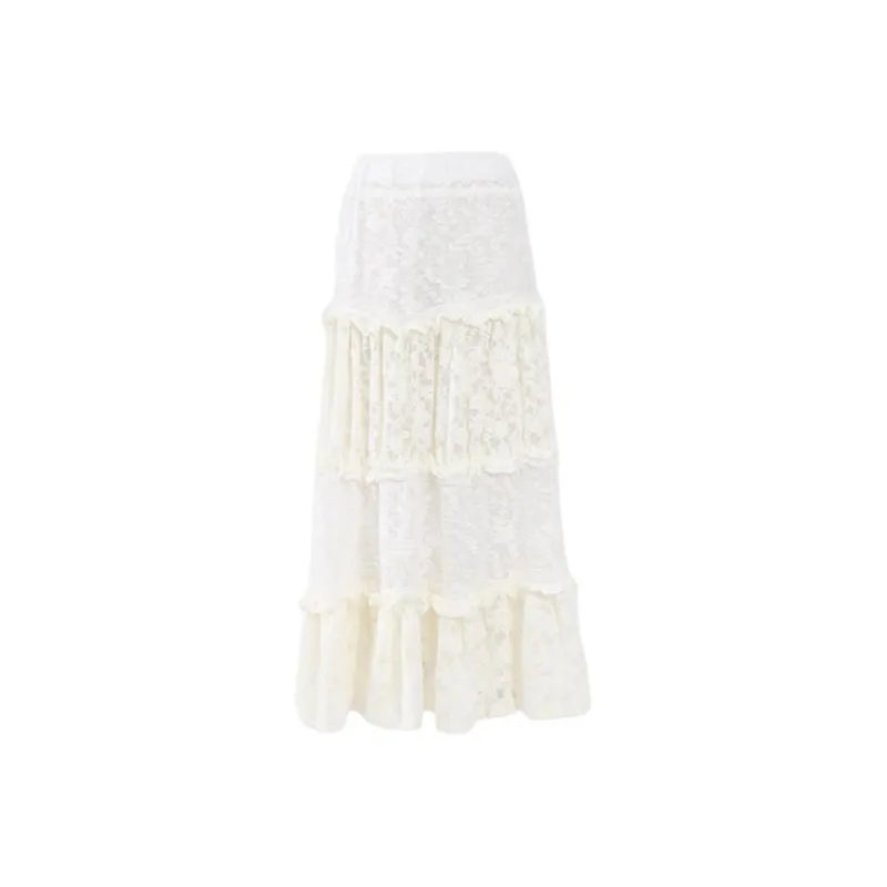 Kazakhstan Casual Long Skirts Women's White-0