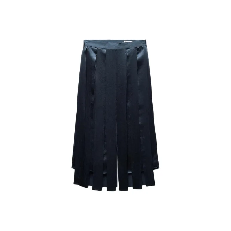ZARA ZW Series Casual Long Skirt Women's Dark Blue-0