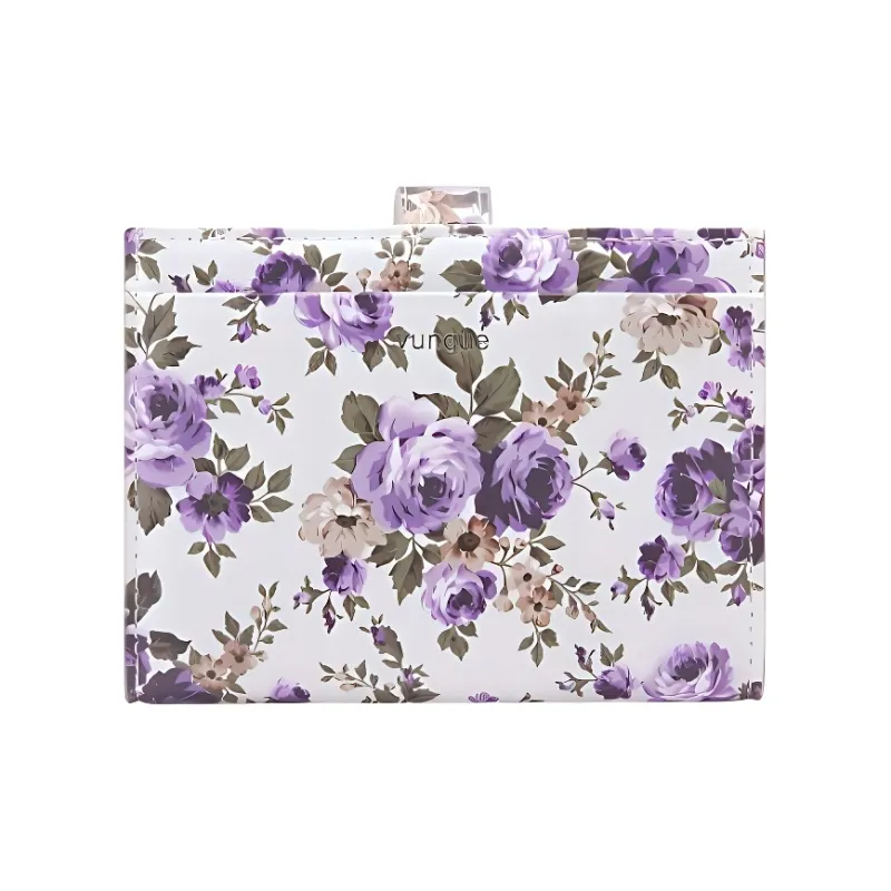 Vunque Natural Leather Wallet Small Size Women's Ivory With Purple Accents-1