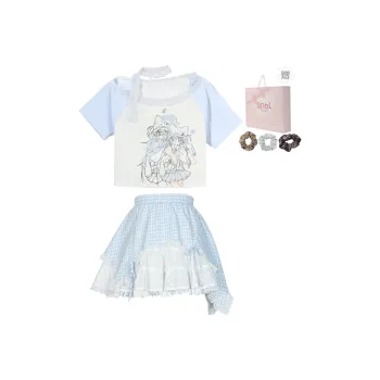 SNBL Two Piece Skirt Sets Women's Blue White Clothing Sets