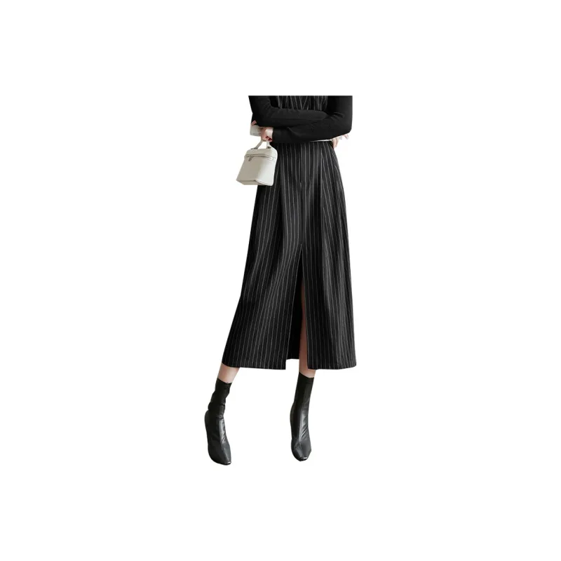Cypress House Casual Long Skirt Women's Black Stripes-0